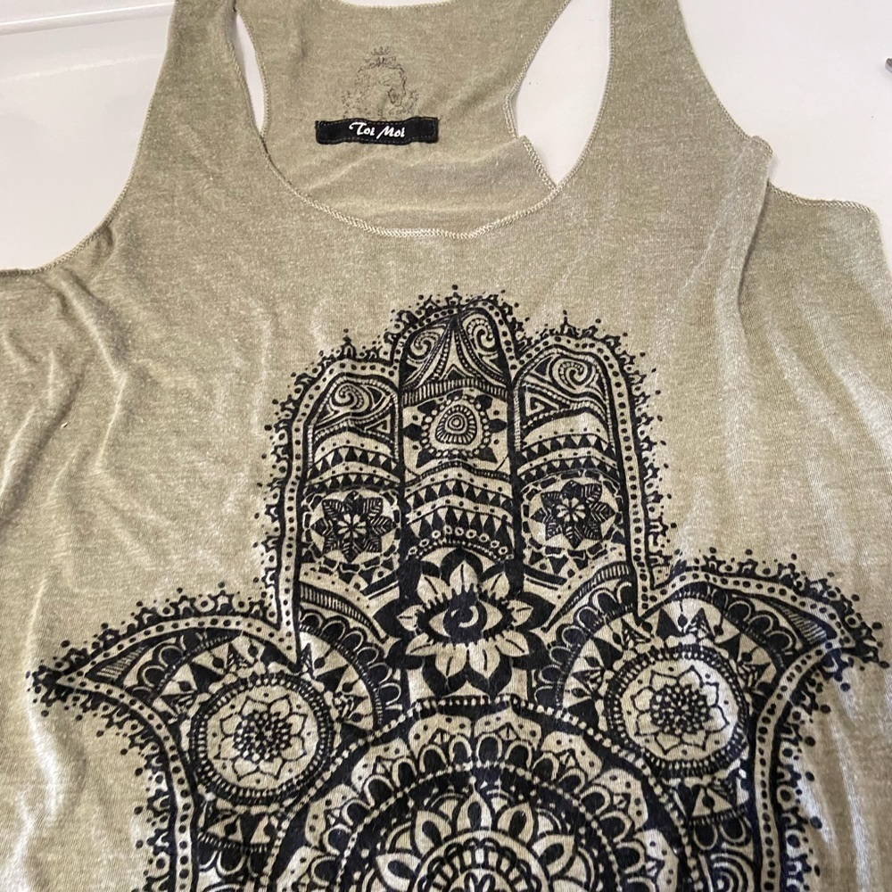 Taj‎ Moi grey green tank w hand women's size small